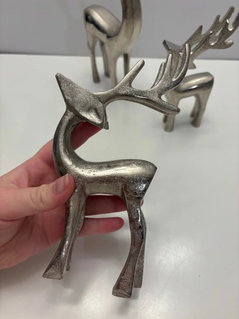 Set of 3 silver reindeer figurines